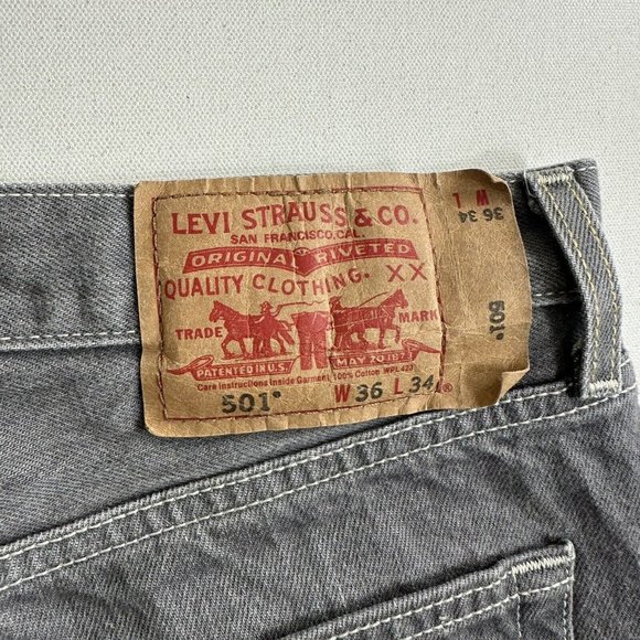 Levi's 501 XX Jeans‎ Faded Gray Wash Denim Original Men's 36x34 Straight Leg ￼ - Picture 5 of 10